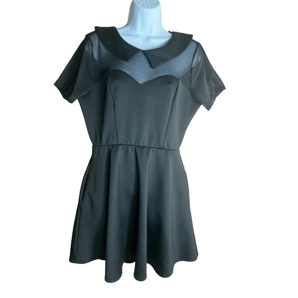 mesh yoke dress SHEIN + Keyhole Back Star Mesh Yoke Trim Flare Dress